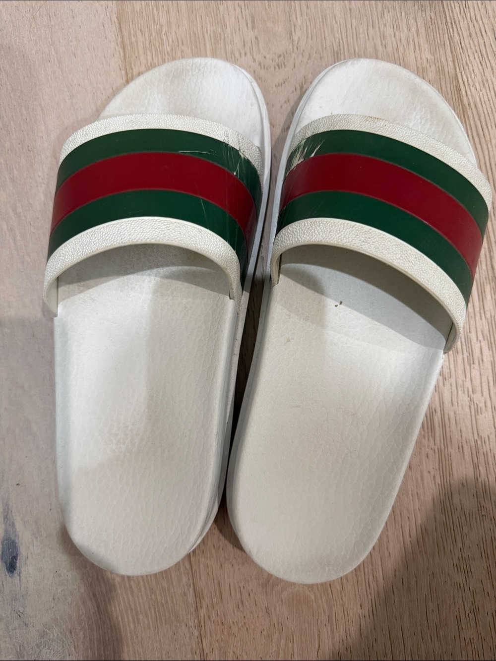 Gucci White Slides with Green and Red Stripe